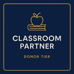 Classroom Partner Donor Tier, apple on book logo.