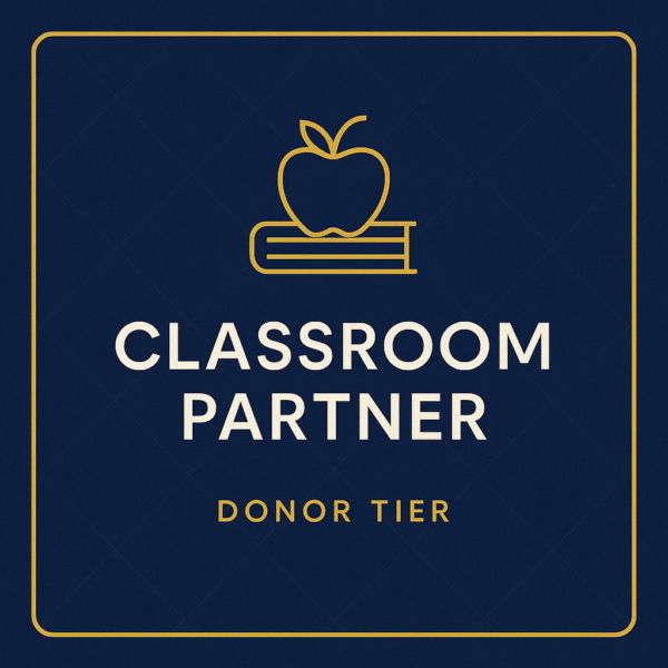 Classroom Partner Donor Tier, apple on book logo.